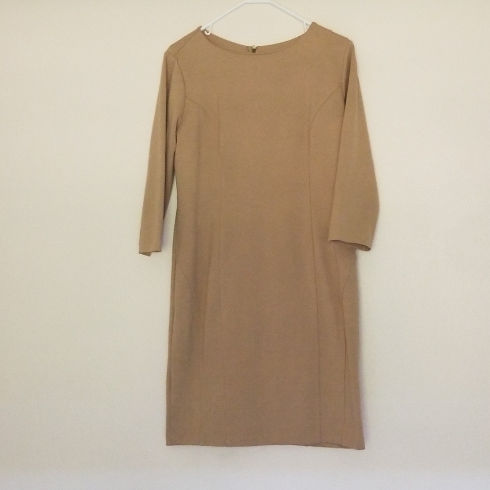3/4 sleeve tan dress